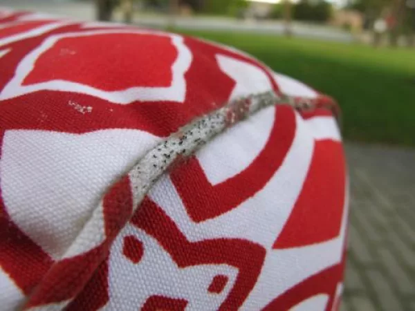 Patio cushion with fungal growth on piping