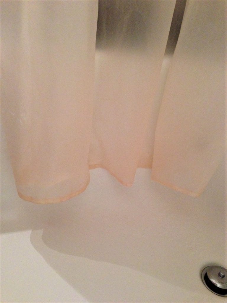 Pink mold on shower curtain
